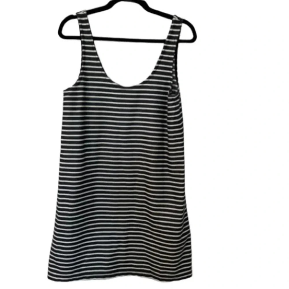 Madewell Women's Gray/White Striped Effortless Cotton Blend Tank Dress Sz M GUC